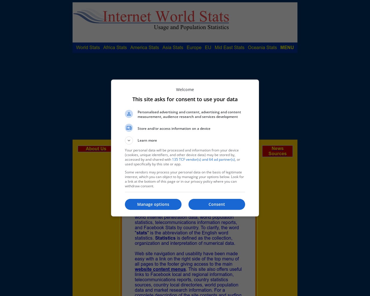 Изображение скриншота сайта - Один із найкращих сайтів, де можна знайти інформацію про послуги Інтернет, це Internetworldstats.com